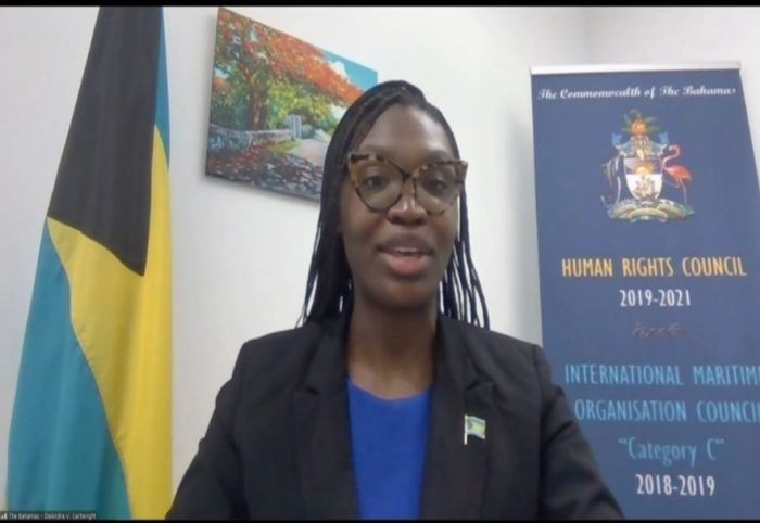 Mr. Kristi Russell delivers the National Statement of the Commonwealth of The Bahamas during the Interactive Dialogue with the Special Rapporteur on the Right to Privacy, Mr. Joseph A. Cannataci. 
