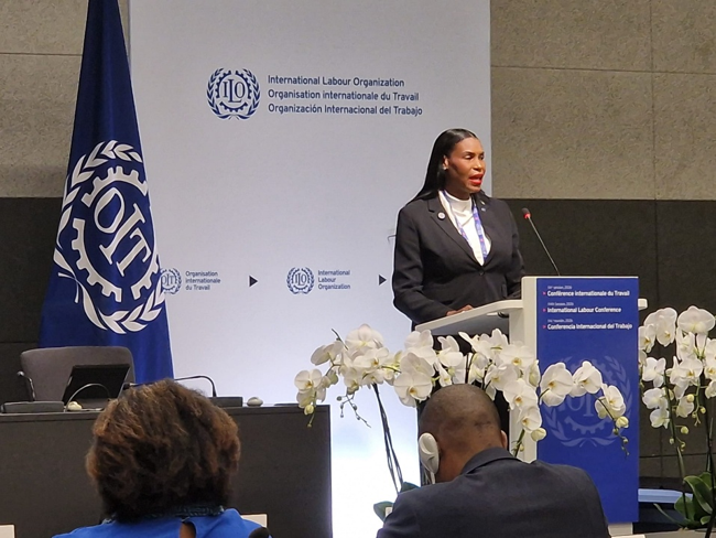 Hon. Pia Glover-Rolle at the 114th Session of the International Labour Conference (ILC) - Geneva Switzerland.