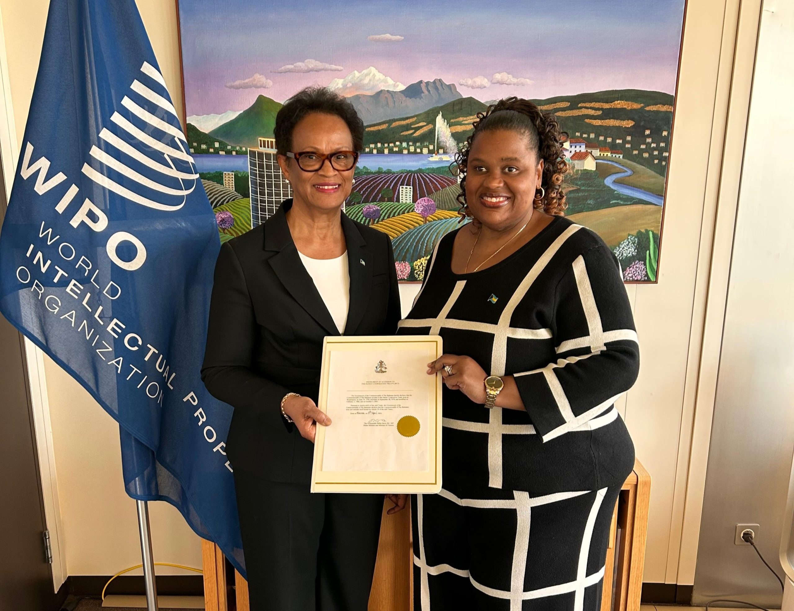  Ambassador Hermanns and Registrar Gomez-Jones deposited The Bahamas’ instrument of accession to the PTC with WIPO