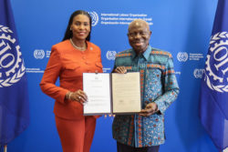 Hon. Pia Glover-Rolle and ILO DG Gilbert F. Houngbo